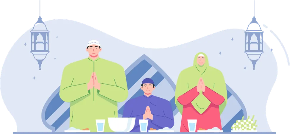 Fazendo ketupat para Eid Mubarak  Ilustração