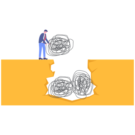 Fear businessman push out trouble circle  Illustration