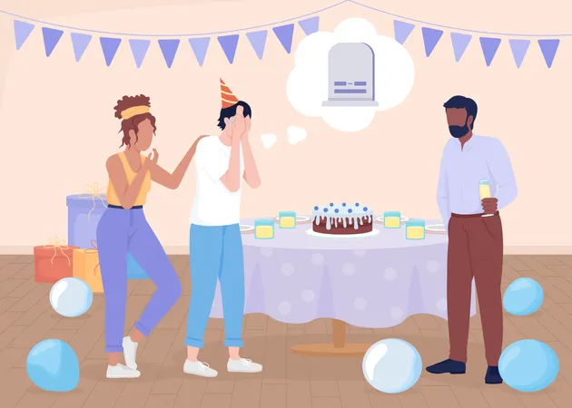 Fear of death at birthday party Illustration