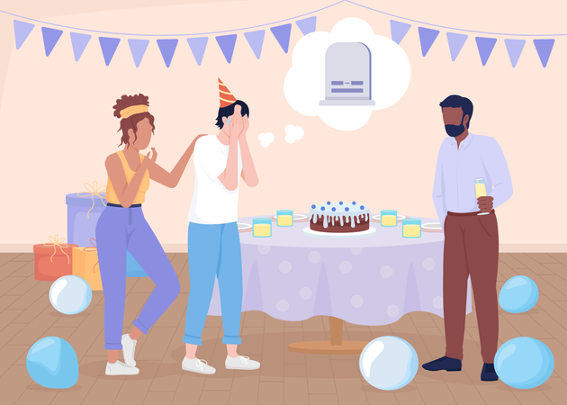 Fear of death at birthday party  Illustration