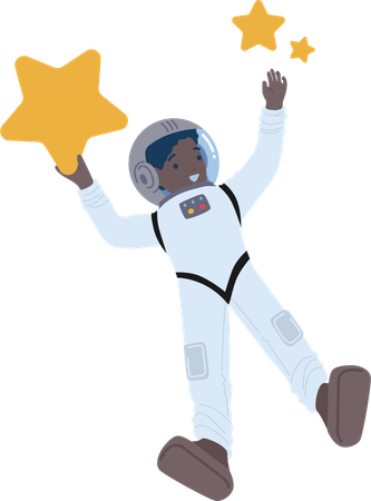 Fearless Black Kid Astronaut Floats Among Stars  Illustration