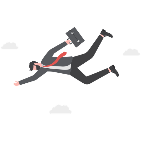 Fearless businessman jumping skydiving free fall in sky with motivation to success  Illustration