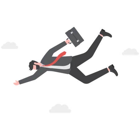 Overcome Difficulty Courage And Bravery Business Risk Taking And Dare To Achieve Target Concept Ambitious Fearless Businessman Jumping Skydiving Free Fall In The Sky With Motivation To Success Illustration