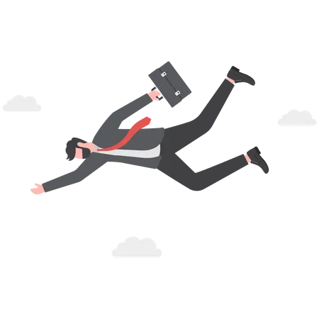 Fearless businessman jumping skydiving free fall in sky with motivation to success  Illustration