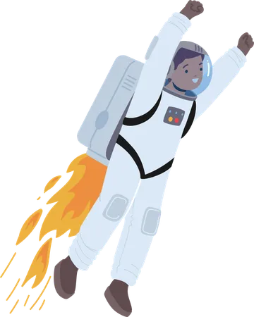 Fearless Kid Astronaut Soars Through The Cosmic Expanse With Jet Pack  イラスト