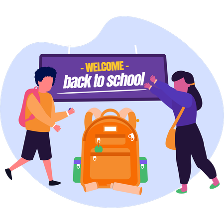 Featuring a backpack books and various school supplies  Illustration