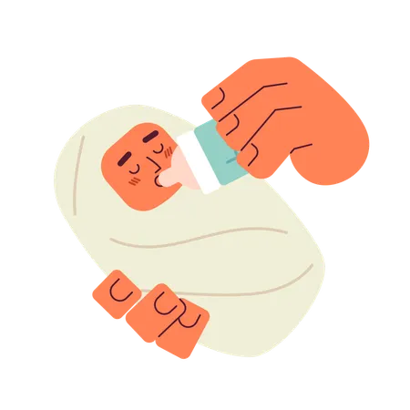 Feeding Baby Semi Flat Color Vector Character Hand Holding Newborn Milk Bottle Editable Full Body Person On White Simple Cartoon Spot Illustration For Web Graphic Design Illustration