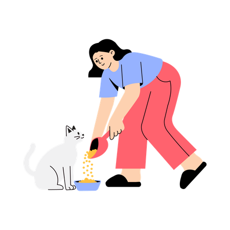 Feeding cat food  Illustration