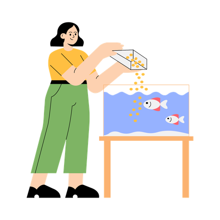 Feeding fish in aquarium  Illustration