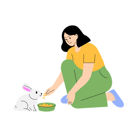 Feeding rabbit vegetables  Illustration