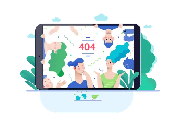 Fehler 404 auf der Webseite auf dem Tablet  Illustration