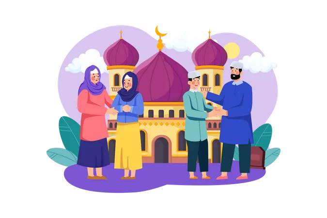 Feiern Sie Eid Mubarak vor der Moschee  Illustration