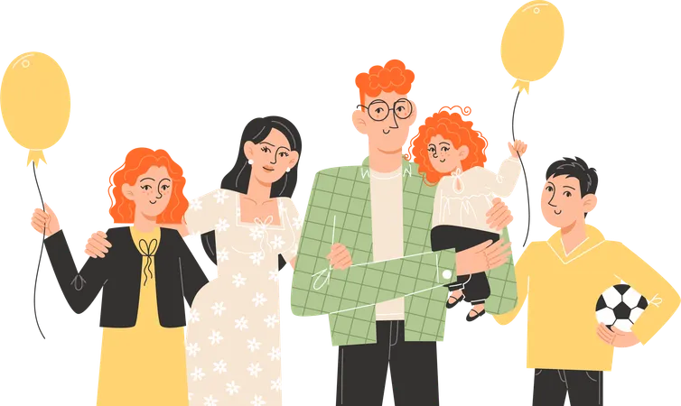 Famiglia numerosa e felice che sta l'una accanto all'altra  Illustration