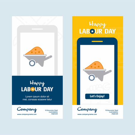 Happy Labor Day Design con tema vettoriale giallo e blu con logo vettoriale strumento hardware  Illustration