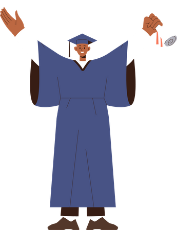 Estudante de pós-graduação feliz com certificado de diploma  Ilustração
