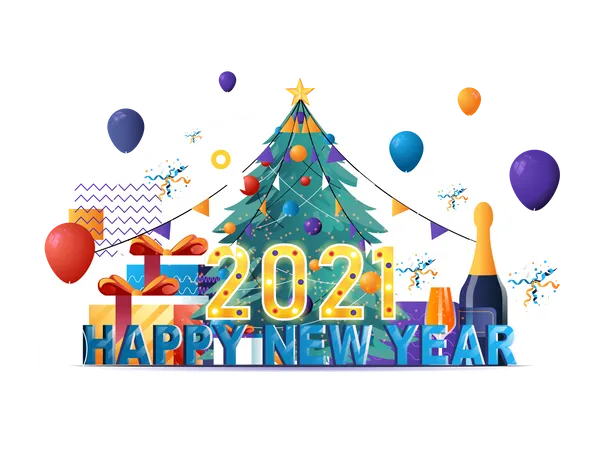 Feliz año nuevo 2021  Ilustración