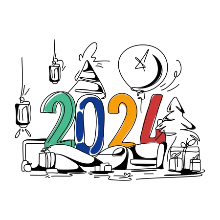 Feliz año nuevo 2024  Ilustración