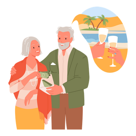 Feliz aposentadoria e planejamento de férias  Ilustração