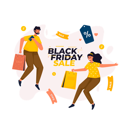 Feliz venda de compras na Black Friday  Ilustração