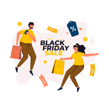 Feliz venda de compras na Black Friday  Ilustração