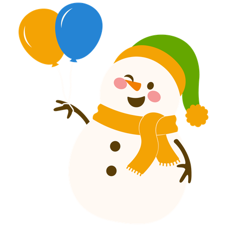 Boneco de neve feliz com balões voadores  Ilustração