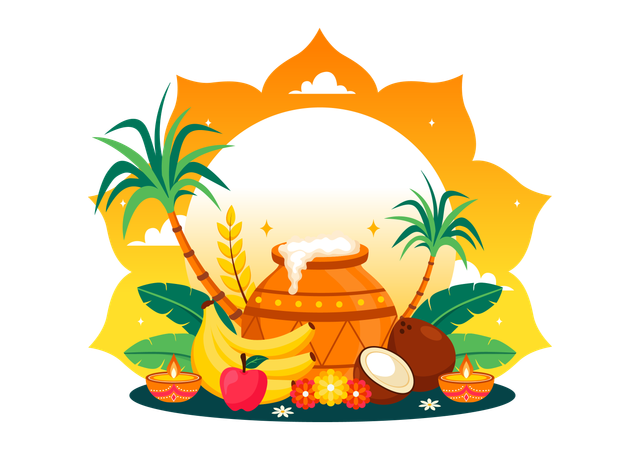 Feliz celebración de Pongal  Ilustración