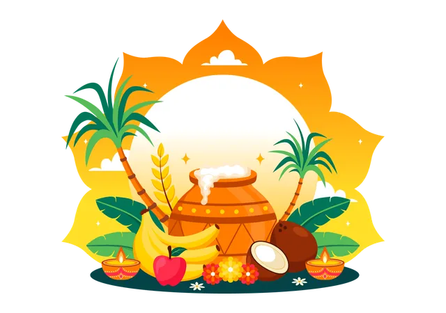 Feliz celebración de Pongal  Ilustración