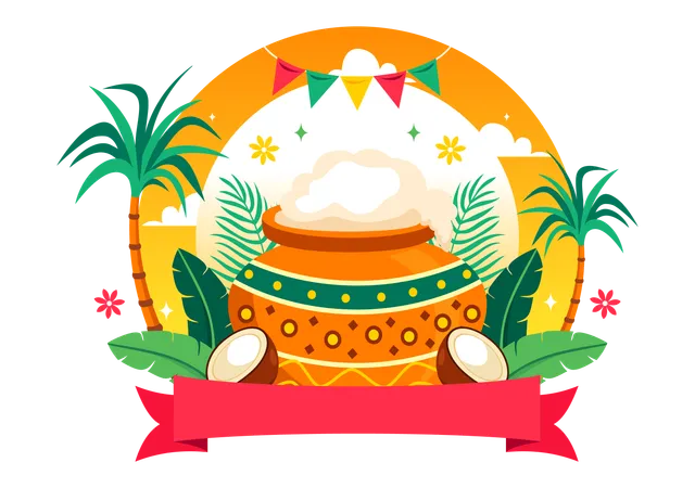 Feliz celebración de Pongal  Ilustración