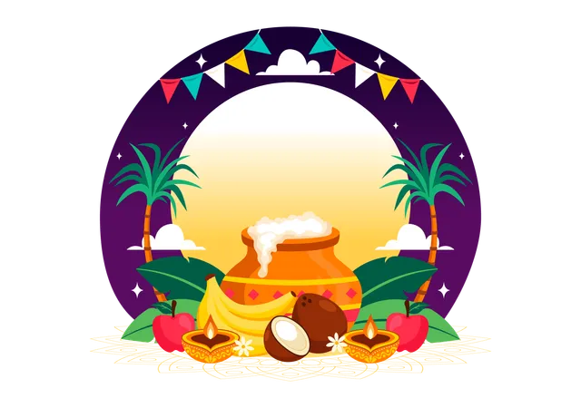 Feliz celebración de Pongal  Ilustración