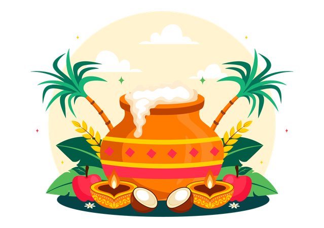 Feliz celebración de Pongal  Ilustración