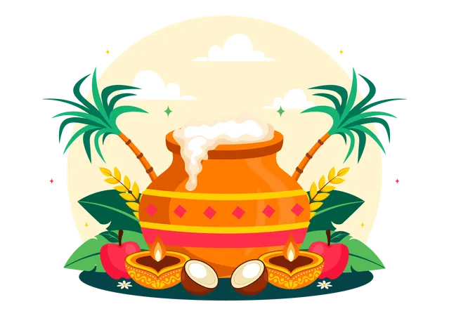 Feliz celebración de Pongal  Ilustración