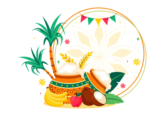 Feliz celebración de Pongal  Ilustración