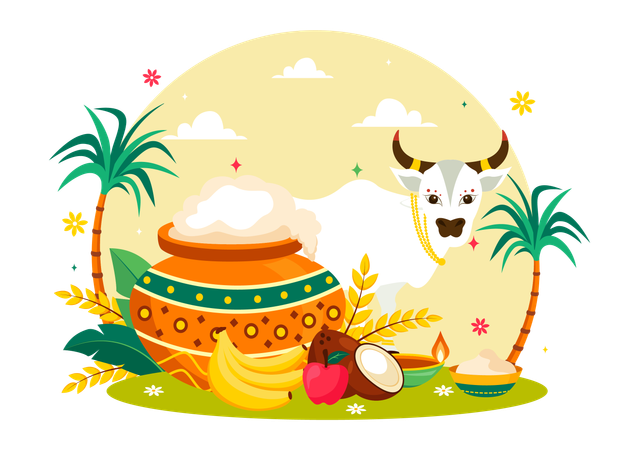 Feliz celebración de Pongal  Ilustración