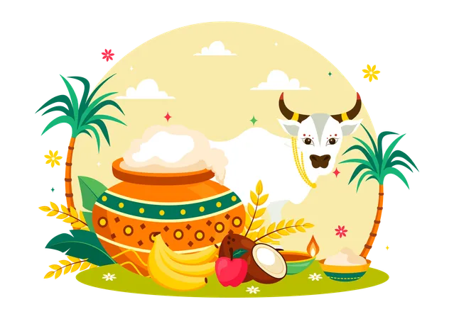 Feliz celebración de Pongal  Ilustración