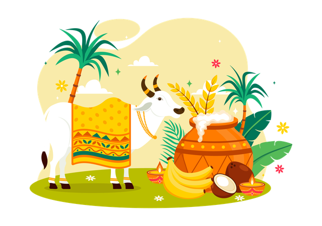 Feliz celebración de Pongal  Ilustración