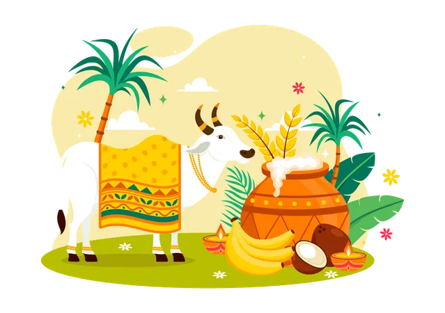 Feliz celebración de Pongal  Ilustración