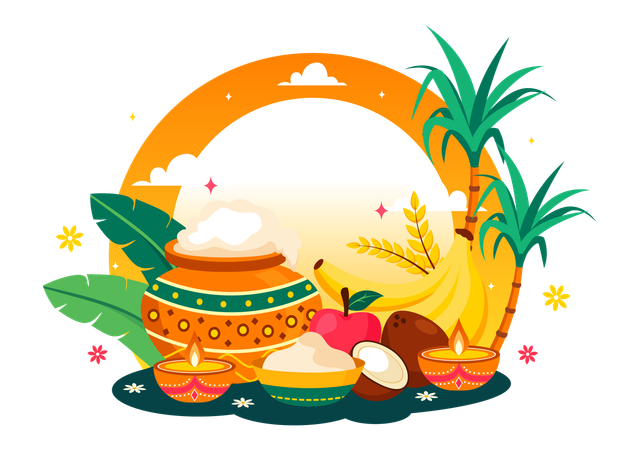 Feliz celebración de Pongal  Ilustración