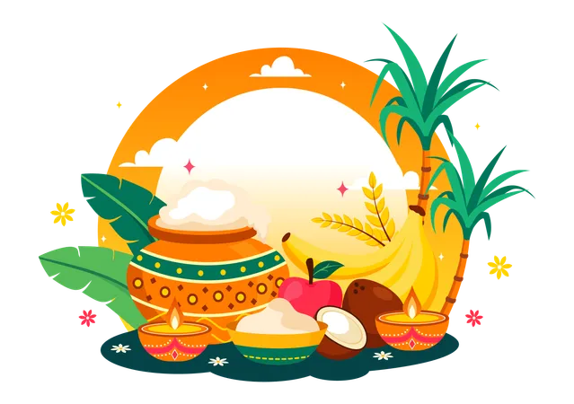 Feliz celebración de Pongal  Ilustración