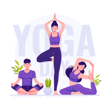 Feliz día internacional del yoga  Ilustración