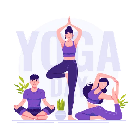 Feliz día internacional del yoga  Ilustración