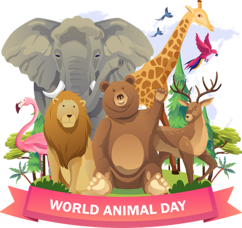 Feliz dia mundial de los animales  Ilustración