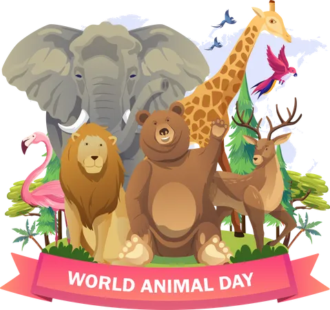 Feliz dia mundial de los animales  Ilustración