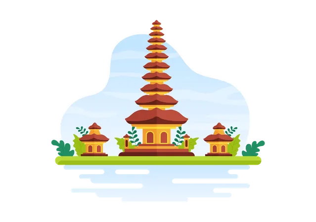 Feliz Dia De Nyepi O El Silencio De Bali Ante Las Ceremonias Hindues En El Fondo Del Templo O Ilustracion Pura Adecuada Para Carteles Ilustración