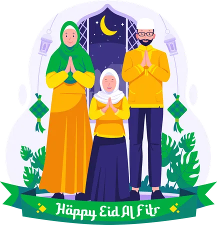 Feliz saludo de Eid Mubarak  Ilustración