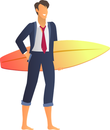 Feliz hombre de negocios en traje con tabla de surf Glitter  Ilustración