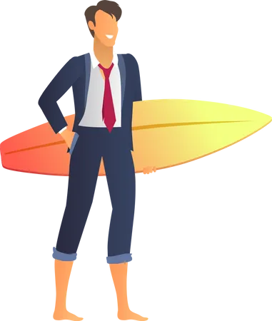 Feliz hombre de negocios en traje con tabla de surf Glitter  Ilustración