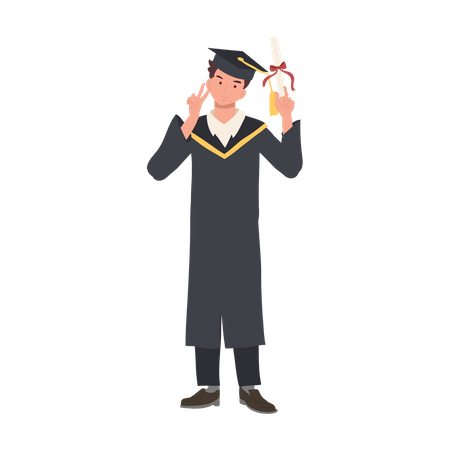 Feliz estudiante universitario recibiendo su título en su graduación  Ilustración