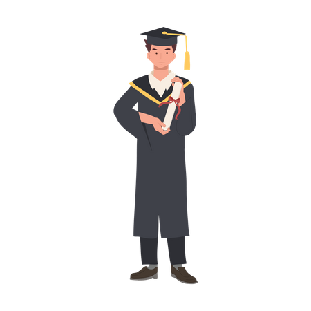 Feliz estudiante universitario recibiendo su título en su graduación  Ilustración