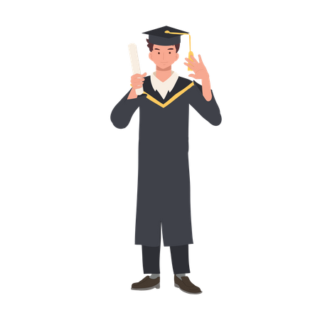 Feliz estudiante universitario recibiendo su título en su graduación  Ilustración