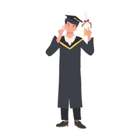 Feliz estudiante universitario recibiendo su título en su graduación  Ilustración